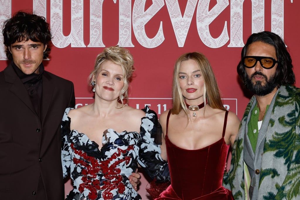 (From left) Jacob Elordi, Emerald Fennell, Margot Robbie and British actor Shazad Latif in Paris for the screening of Wuthering Heights on February 2. Photo: EPA
