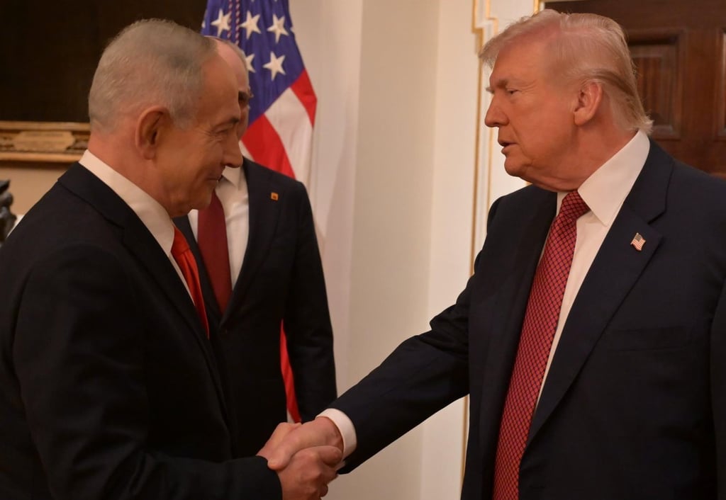 US President Donald Trump (right) welcomes Israeli Prime Minister Benjamin Netanyahu to the White House on Wednesday. Photo: Xinhua