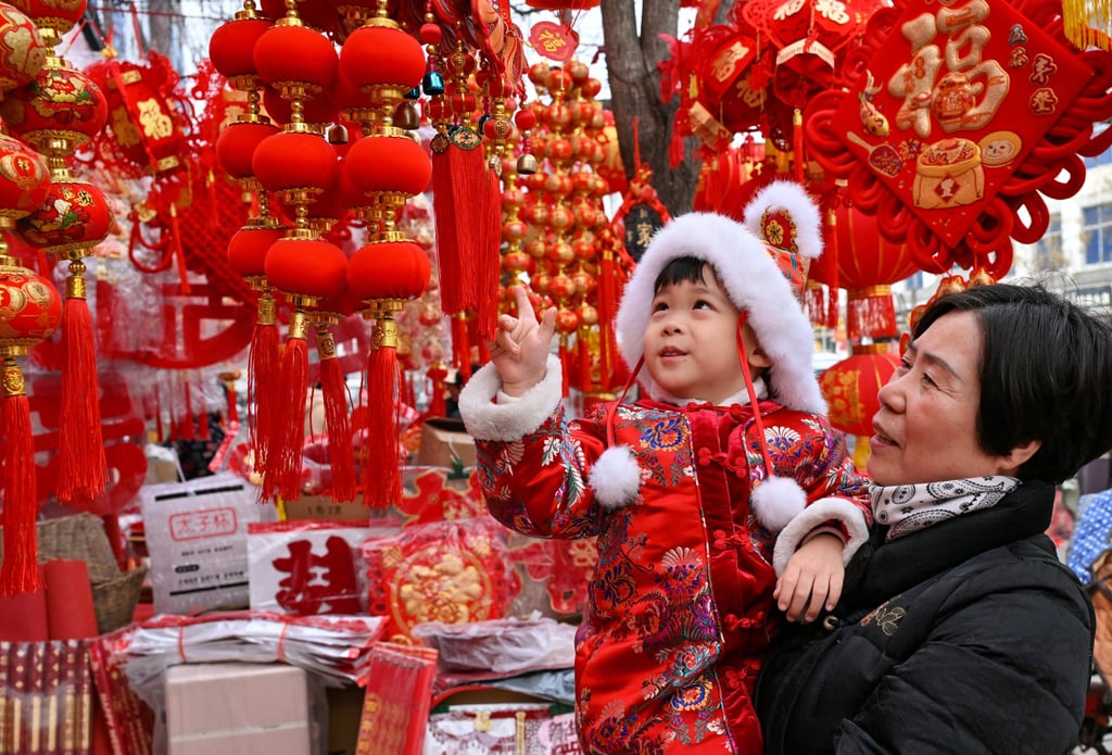 Lunar New Year decorations for sale in Xiayi county, Henan province. Nearly half of the 120 million orders placed on Qwen came from residents in counties and hinterland areas. Photo: Xinhua