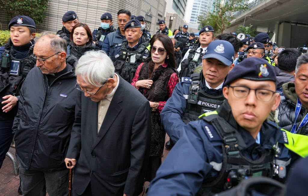 Cardinal Joseph Zen and Jimmy Lai’s wife Teresa Lai leave West Kowloon Court. Photo: Sam Tsang Cardinal Joseph Zen and Jimmy Lai’s wife Teresa Lai leave West Kowloon Court. Photo: Sam Tsang