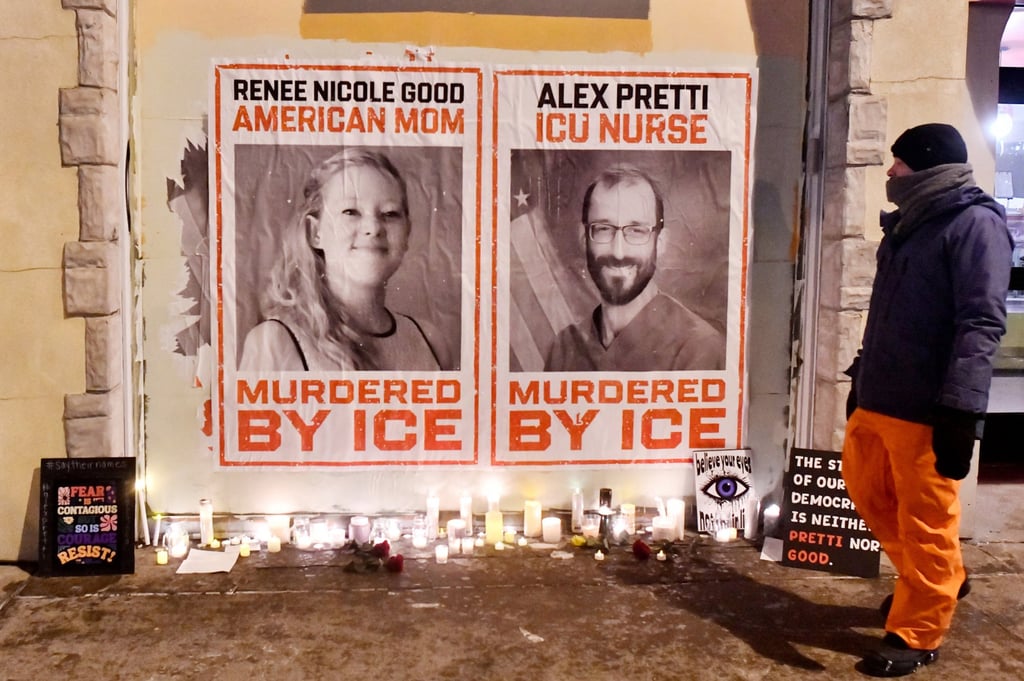 Posters of Renee Good and Alex Pretti, who were both fatally shot by immigration agents. Photo: AFP