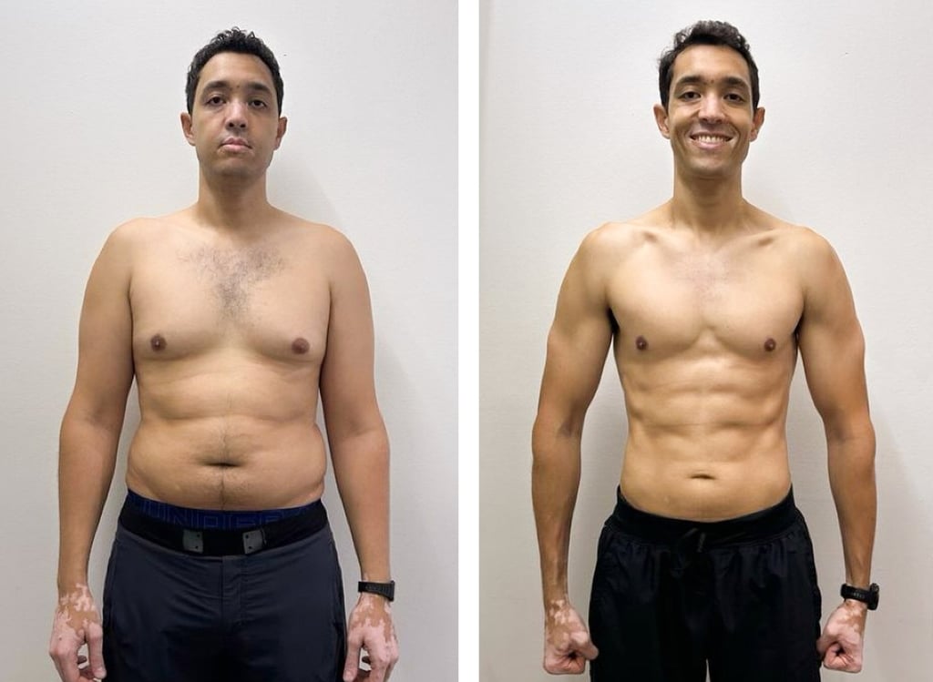 Ben Payet at his heaviest weight of 93kg in October 2024 (left) and at his current weight of 72kg, which he first achieved in July 2025. Photo: UP Singapore Ben Payet at his heaviest weight of 93kg in October 2024 (left) and at his current weight of 72kg, which he first achieved in July 2025. Photo: UP Singapore