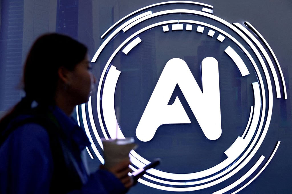 A woman walks past a sign reading “AI” at the World Internet Conference in Zhejiang province, China, in November. Photo: Reuters