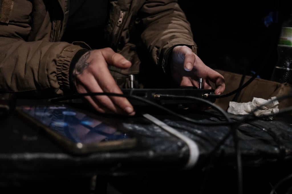 A Ukrainian drone pilot operates a Vampire drone during an attack mission in the Donetsk region, near Russian lines, on Thursday. Photo: EPA