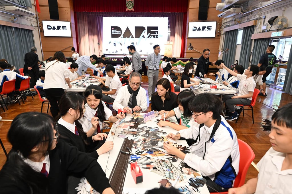 A paper flower-making workshop at the Kowloon Technical School, part of FIF’s 2025 Dare with Flair initiative. Photo: Handout