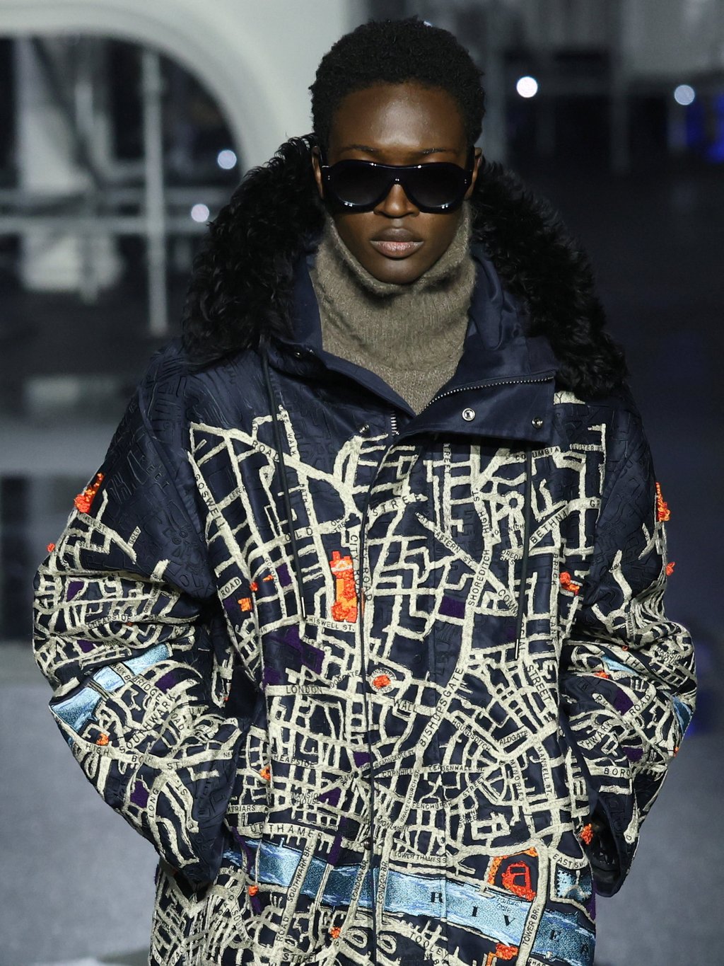A jacket featuring a print of London’s map and the River Thames. Photo: Reuters