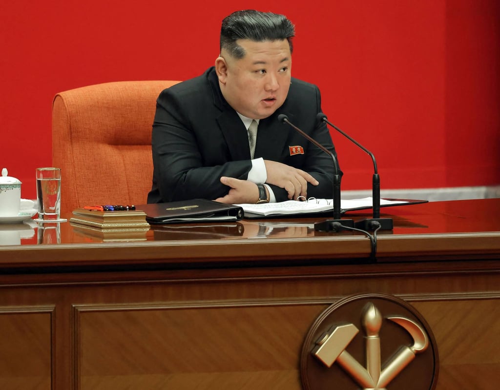 North Korean leader Kim Jong-un speaks at the ninth Worker’s Party congress in Pyongyang on Monday. Photo: KCNA/AFP