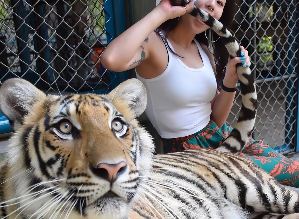 A tourist takes a photo with a captive tiger at Tiger Kingdom in Chiang Mai. Photo: Instagram A tourist takes a photo with a captive tiger at Tiger Kingdom in Chiang Mai. Photo: Instagram