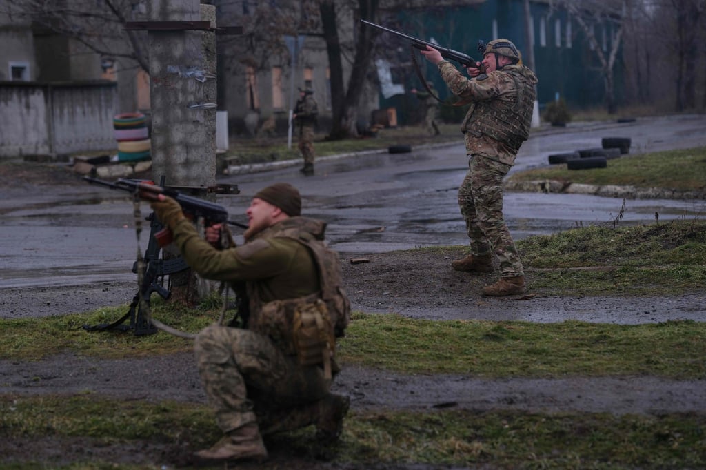 Ukrainian servicemen aim at a Russian drone near Druzhkivka in Donetsk Oblast, in an image released on Wednesday. Photo: Press service of the 93rd Separate Mechanised Brigade of the Ukrainian Ground Forces via AFP