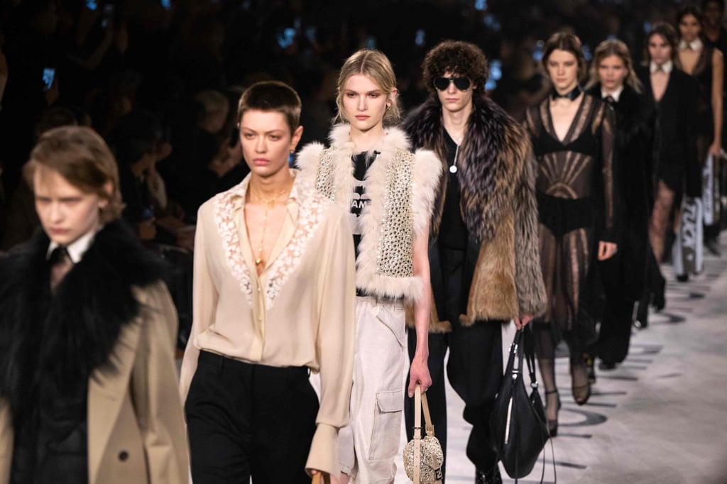 The predominantly monochrome line-up at Fendi. Photo: AFP The predominantly monochrome line-up at Fendi. Photo: AFP
