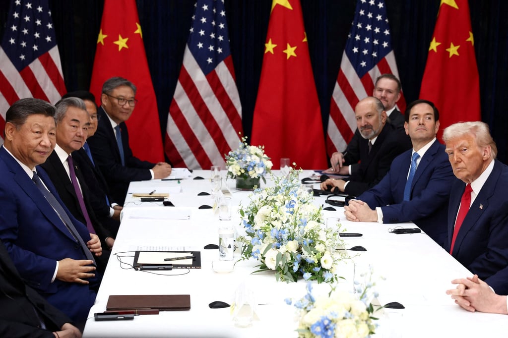 Xi and Trump, joined by senior Chinese and American officials, meet in Busan, South Korea, on October 30, 2025, on the sidelines of an Asia-Pacific Economic Cooperation meeting. Photo: Reuters