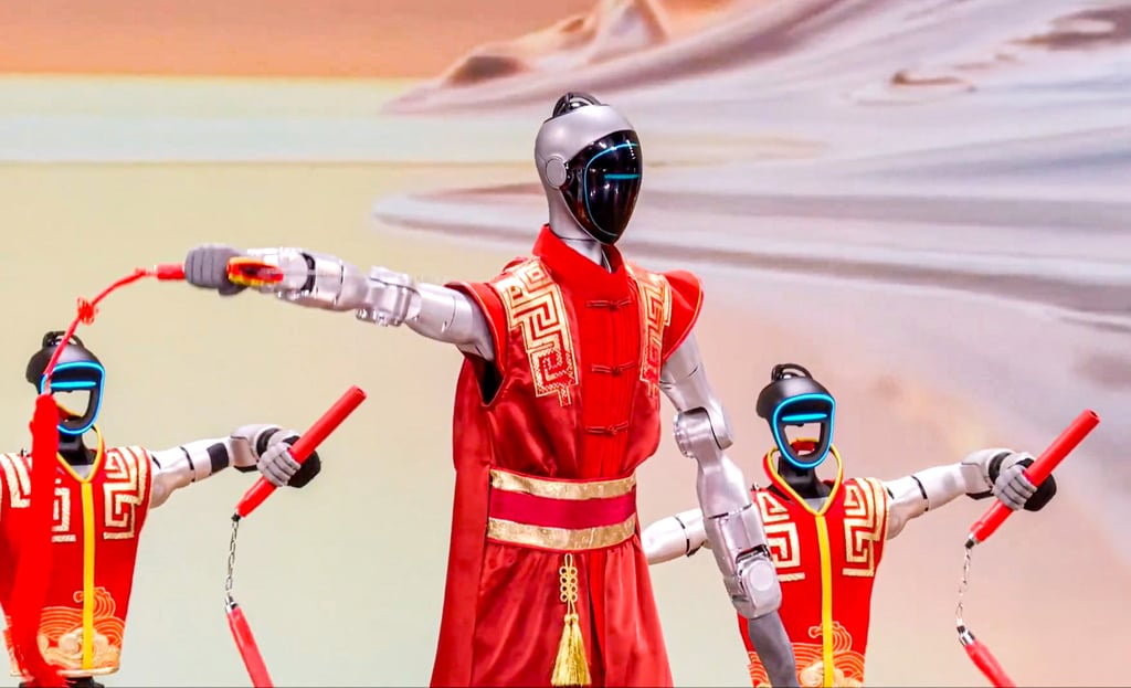 Humanoid robots perform during China Central Television’s Spring Festival Gala on February 16. Photo: Handout Humanoid robots perform during China Central Television’s Spring Festival Gala on February 16. Photo: Handout