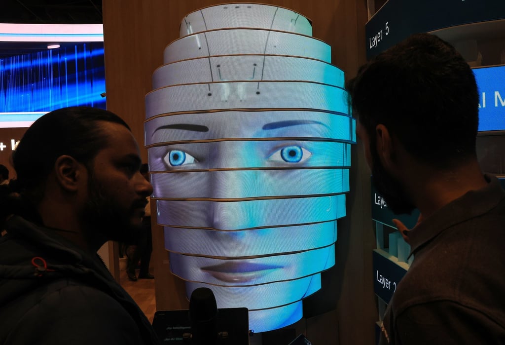Visitors check out the Jio Intelligence pavilion at the AI Impact Summit in New Delhi on February 17. Photo: EPA
