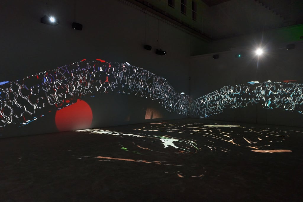 An installation view of Lap-see Lam’s Tales of the Altersea (2023), featured at Tai Kwun’s “Stay Connected: Supplying the Globe” exhibition. Photo: courtesy of Tai Kwun An installation view of Lap-see Lam’s Tales of the Altersea (2023), featured at Tai Kwun’s “Stay Connected: Supplying the Globe” exhibition. Photo: courtesy of Tai Kwun