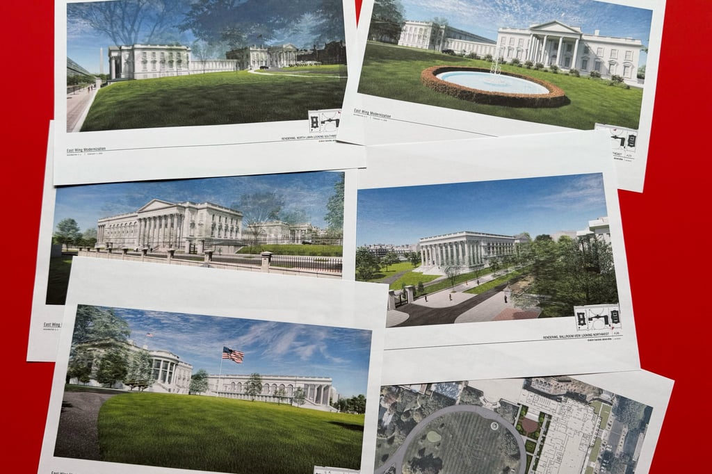Artist renderings and diagrams of the new White House East Wing and ballroom. Photo: AP