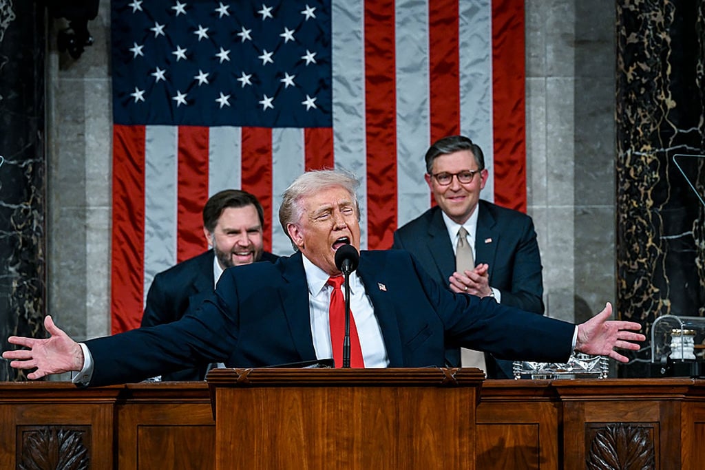 US President Donald Trump delivers his State of the Union address at the Capitol on Tuesday. Photo: Getty Images/TNS US President Donald Trump delivers his State of the Union address at the Capitol on Tuesday. Photo: Getty Images/TNS