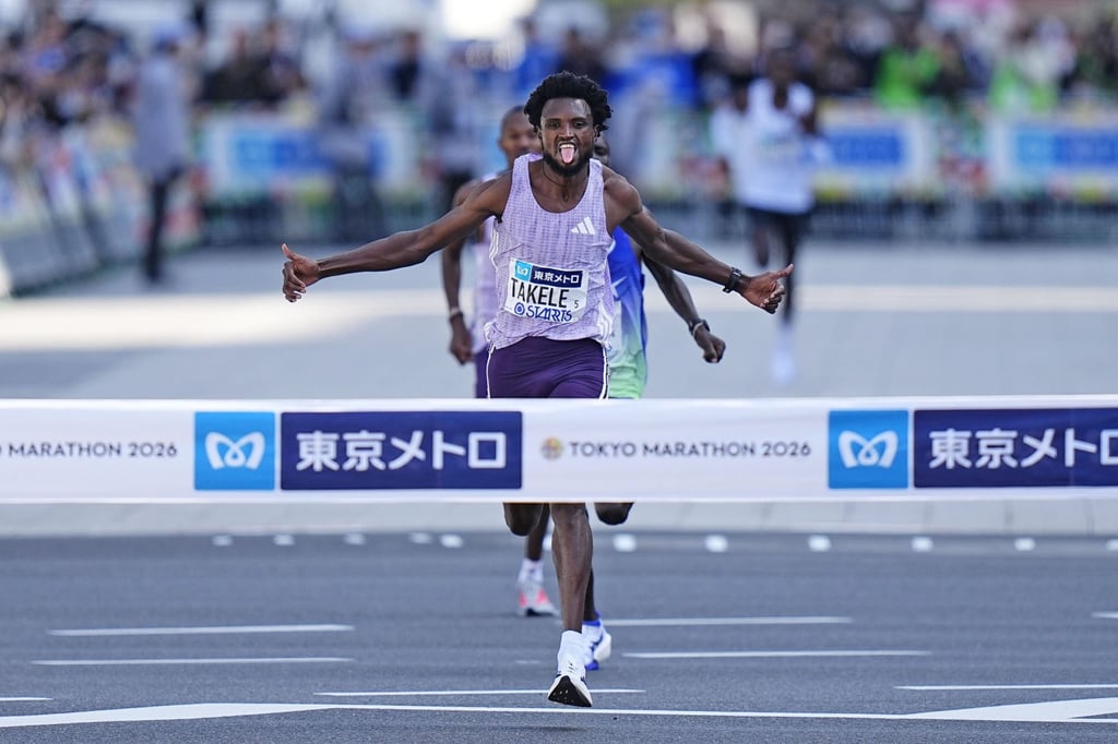Ethiopia’s Tadese Takele wins the Tokyo Marathon in a thrilling finish on Sunday. Photo: Kyodo
