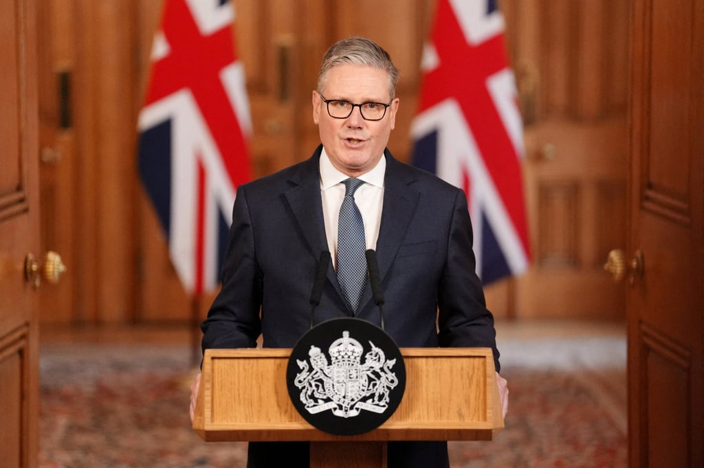 British Prime Minister Keir Starmer speaks after the air strikes against Iran on Saturday. Photo: Reuters