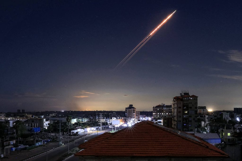 A missile launched from Iran, as seen from the central Gaza Strip. Photo: AFP A missile launched from Iran, as seen from the central Gaza Strip. Photo: AFP