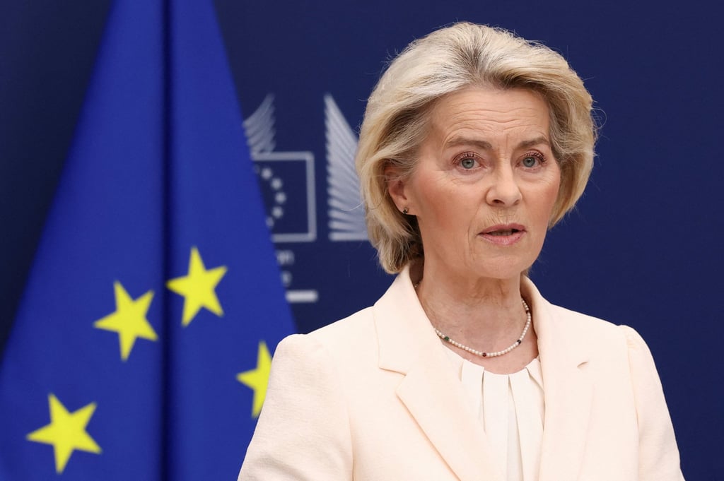 European Commission President Ursula von der Leyen speaks in Brussels on Monday. Photo: Reuters