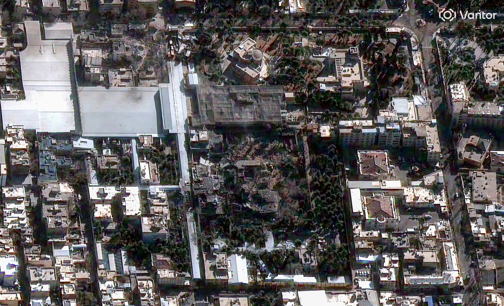 A satellite image of a destroyed residence complex belonging to Supreme leader Ayatollah Ali Khamenei in Tehran, Iran, on Sunday. Photo: Reuters