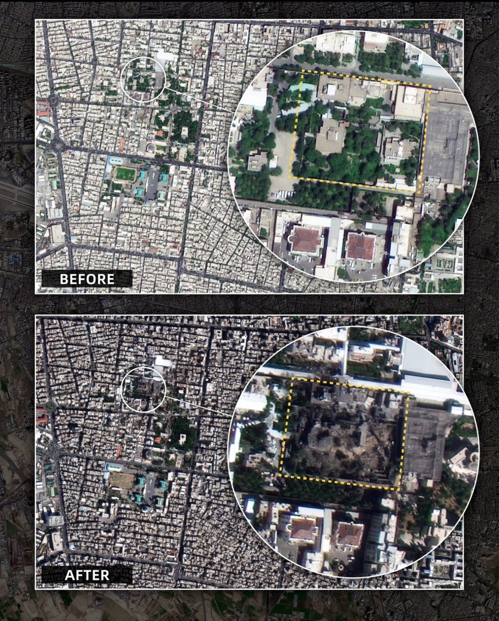 A Chinese satellite system captures images of the destroyed compound where Iran’s Supreme leader Ayatollah Ali Khamenei was killed on Sunday. Photo: Handout