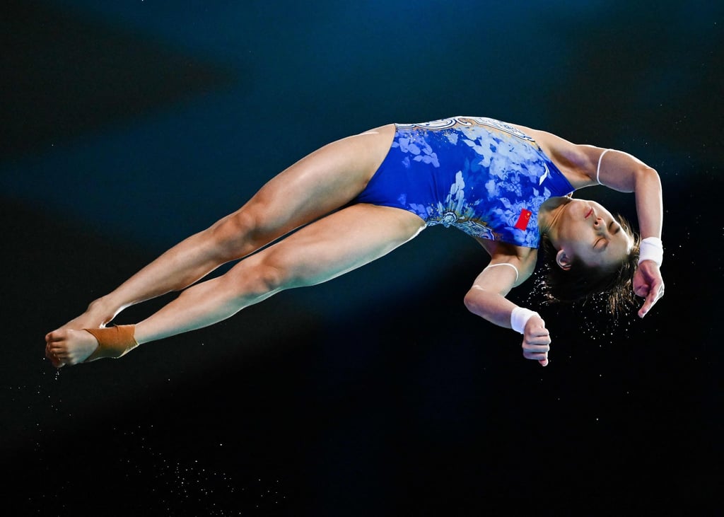 Jiang Linjing competes in the women’s 10m platform final. Photo: AFP