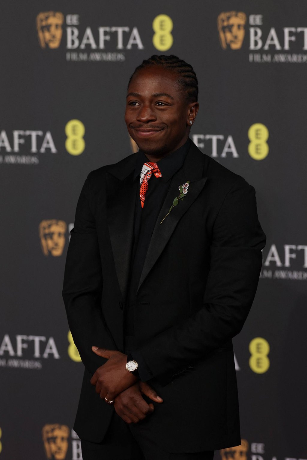 David Jonsson on the red carpet at the Bafta Film Awards 2026. Photo: AFP