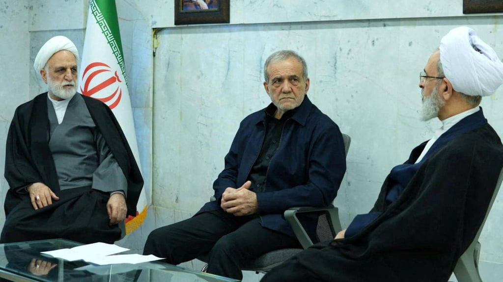 Iranian President Masoud Pezeshkian (centre), Gholam-Hossein Mohseni-Eje’i and Alireza Arafi have temporarily assumed the duties of supreme leader. Photo: West Asia News Agency via Reuters Iranian President Masoud Pezeshkian (centre), Gholam-Hossein Mohseni-Eje’i and Alireza Arafi have temporarily assumed the duties of supreme leader. Photo: West Asia News Agency via Reuters