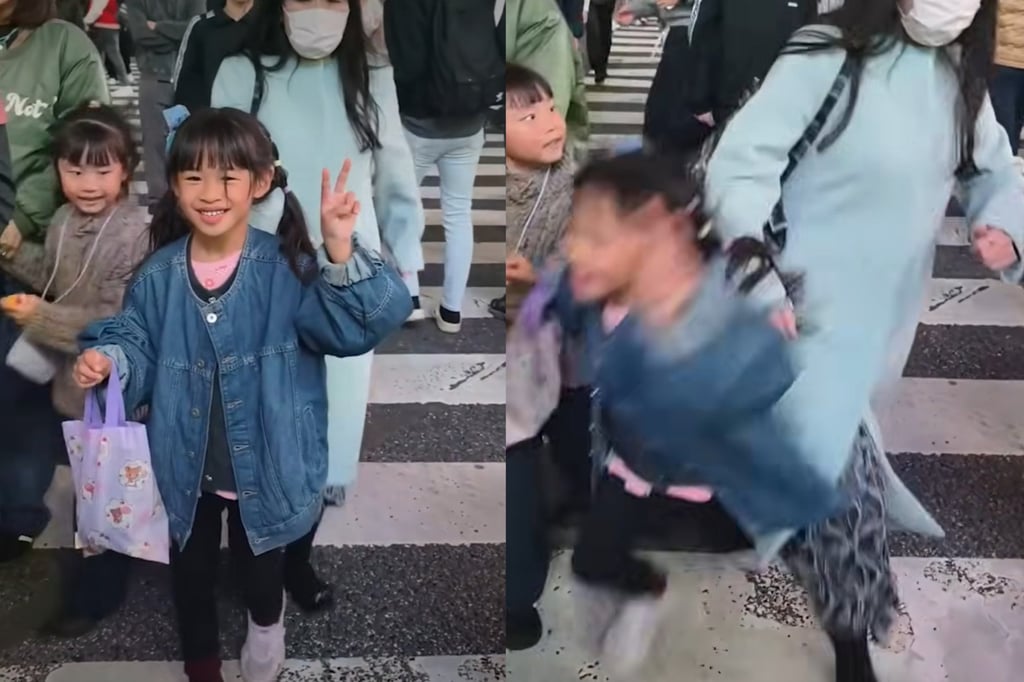 Screenshots from a viral video posted by a social media user on Wednesday showing her daughter being shoved while attempting to take a photo at Tokyo’s iconic Shibuya Crossing. Photo: Instagram/peipeilin527