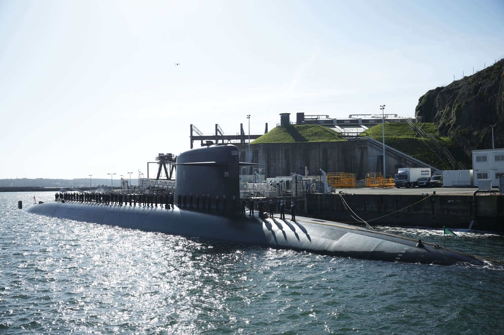 A French submarine at the Ile Longue nuclear submarine base. Photo: AP