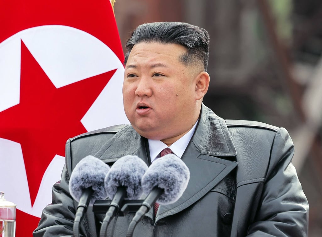 North Korean leader Kim Jong-un delivers a speech on Sunday. Photo: KCNA/KNS/AFP