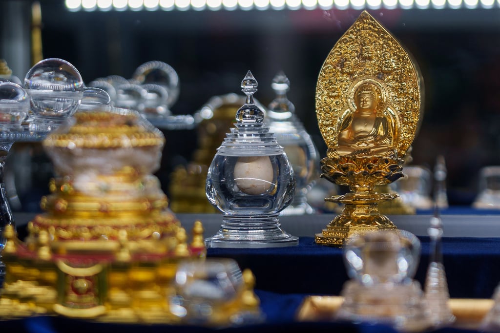 Buddhist relics, including bones believed to be those of the Buddha, are displayed at the Wei Mountain Temple on February 17, 2024. Photo: AP Buddhist relics, including bones believed to be those of the Buddha, are displayed at the Wei Mountain Temple on February 17, 2024. Photo: AP