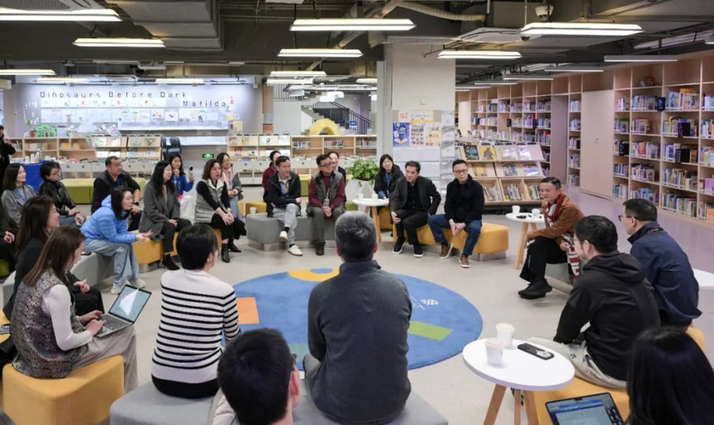 Jack Ma and the core leadership of Alibaba discuss the challenges and opportunities brought about by AI with teachers in Hangzhou on Tuesday. Photo: qq.com Jack Ma and the core leadership of Alibaba discuss the challenges and opportunities brought about by AI with teachers in Hangzhou on Tuesday. Photo: qq.com