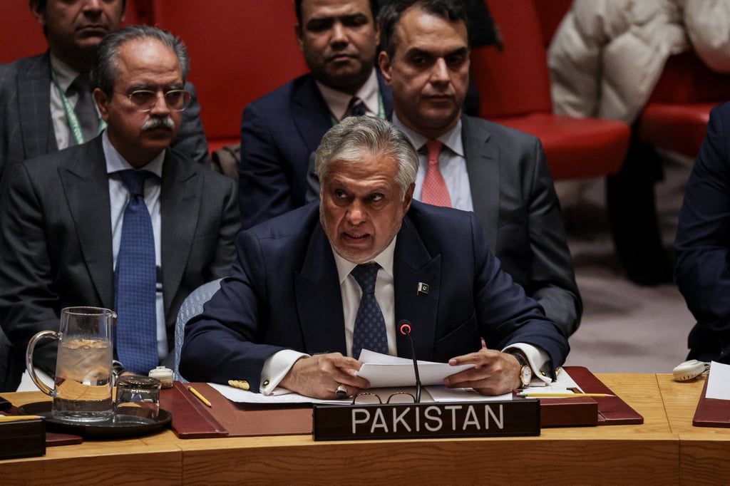 Pakistani Deputy Prime Minister and Minister for Foreign Affairs Ishaq Dar addresses the UN Security Council in New York on February 18. Photo: Reuters Pakistani Deputy Prime Minister and Minister for Foreign Affairs Ishaq Dar addresses the UN Security Council in New York on February 18. Photo: Reuters