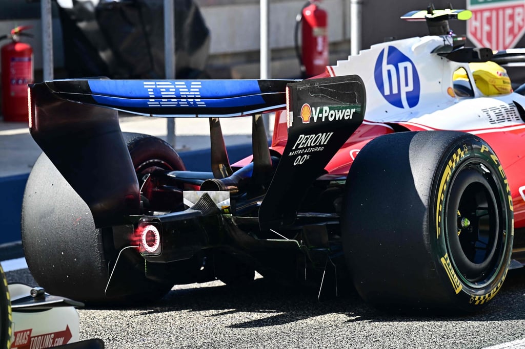 The rear wings of a Ferrari driven by Lewis Hamilton at pre-season testing last month. Photo: AFP