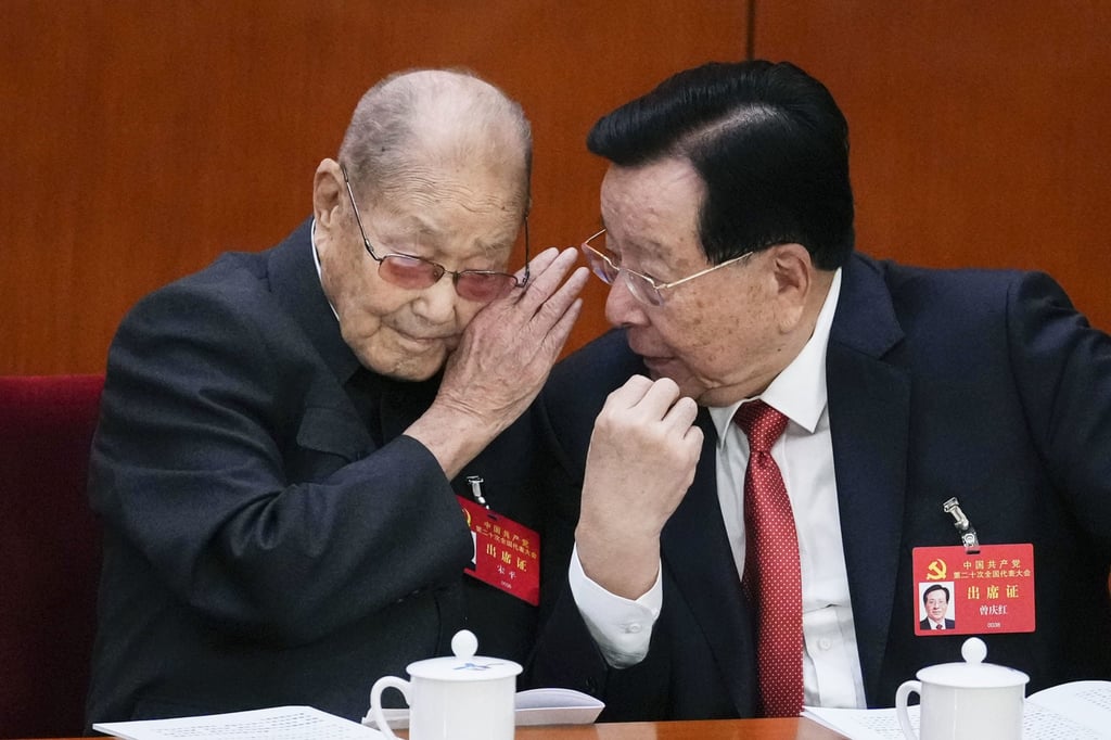 Song Ping (left) and former vice-president Zeng Qinghong at the opening Communist Party’s national congress in Beijing in October, 2022. Photo: Kyodo Song Ping (left) and former vice-president Zeng Qinghong at the opening Communist Party’s national congress in Beijing in October, 2022. Photo: Kyodo