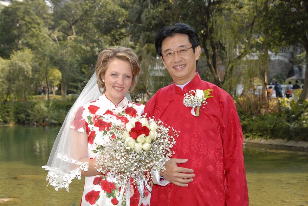 Jane with second husband Houng Wang-leung on their wedding day. Photo: courtesy Jane Houng