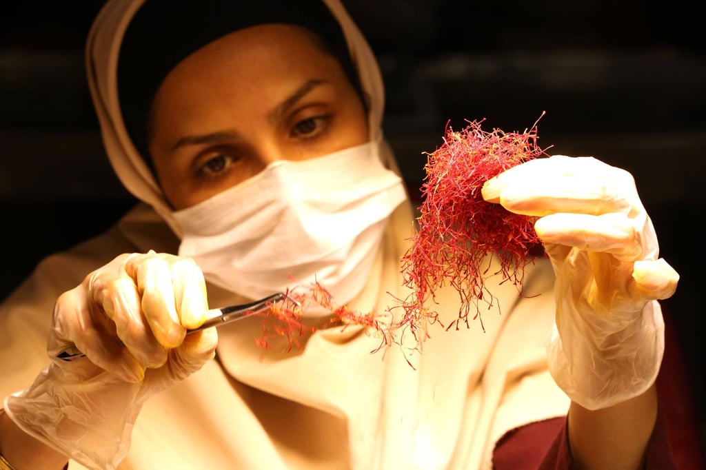 A worker sorts and cleans saffron filaments during its processing at the Novin Saffron factory in northeastern Iran’s Khorasan province. Photo: AFP