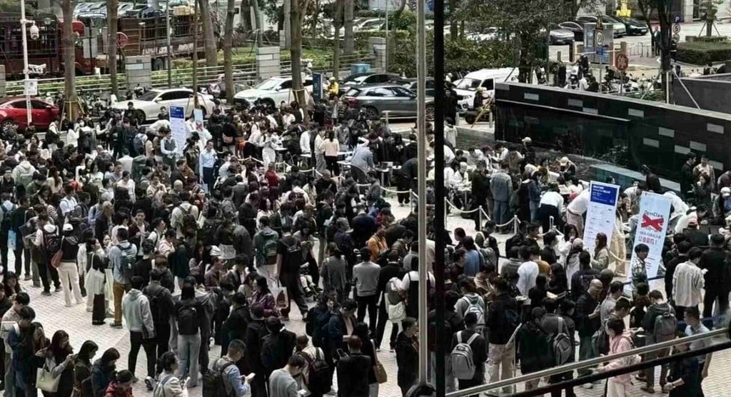 On Friday, nearly 1,000 people lined up outside Tencent’s Shenzhen headquarters to install OpenClaw on their computers. Photo: Handout