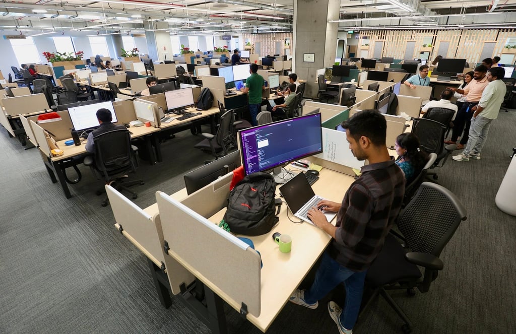 Amazon employees work at the newly inaugurated “Amazon BLR37” fulfilment office in Bengaluru, India, in February. Photo: EPA
