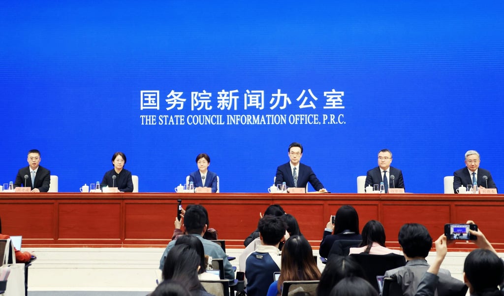 China’s State Council Information Office holds a press briefing on the draft outline of the 15th five-year plan (2026-2030) in Beijing on March 7. The plan is set to be finalised at the “two sessions”. Photo: Xinhua
