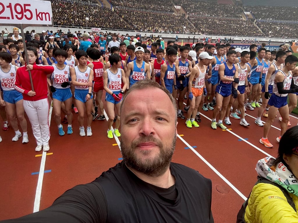 Danish runner Claus Randrup poses for a selfie at the Pyongyang International Marathon on April 6, 2025. Photo: Claus Randrup