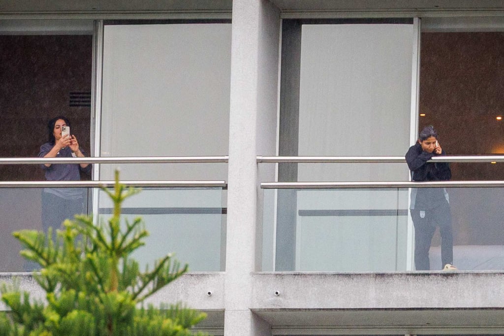 Members of the Iranian women’s football team are seen at their hotel on Australia’s Gold Coast on Sunday. Photo: AFP