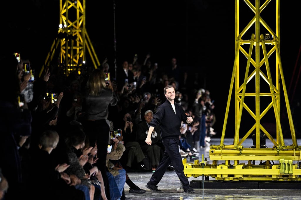 Designer Matthieu Blazy takes his bow at the Chanel fall/winter 2026 show at Paris Fashion Week. Photo: AFP