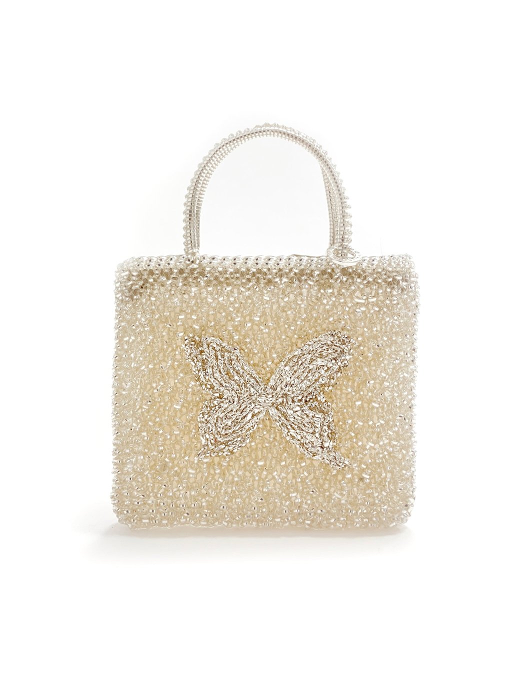 Anteprima’s Standard Miniatura Wirebag is reimagined with Aiko Miyanaga’s butterfly motif and a vapour-deposited 999 pure silver finish, designed to react with the air and wear time visibly. Photo: Handout