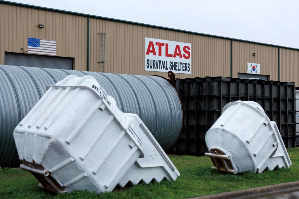 Tornado and other shelters at the Atlas Survival Shelters factory. Photo: AFP