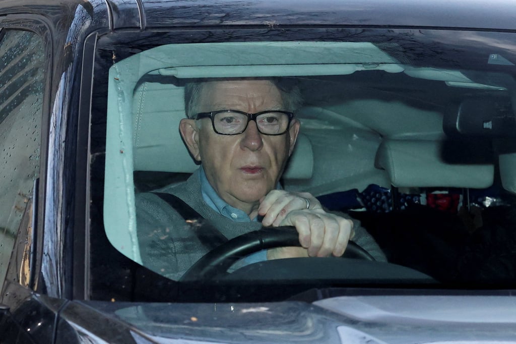 Former British ambassador to the United States Peter Mandelson sits in a car in London on Wednesday. Photo: Reuters