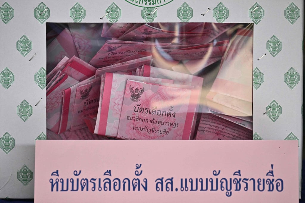 Votes cast in Thailand’s general election are seen in a ballot box in Buriram on February 8. Photo: AFP Votes cast in Thailand’s general election are seen in a ballot box in Buriram on February 8. Photo: AFP
