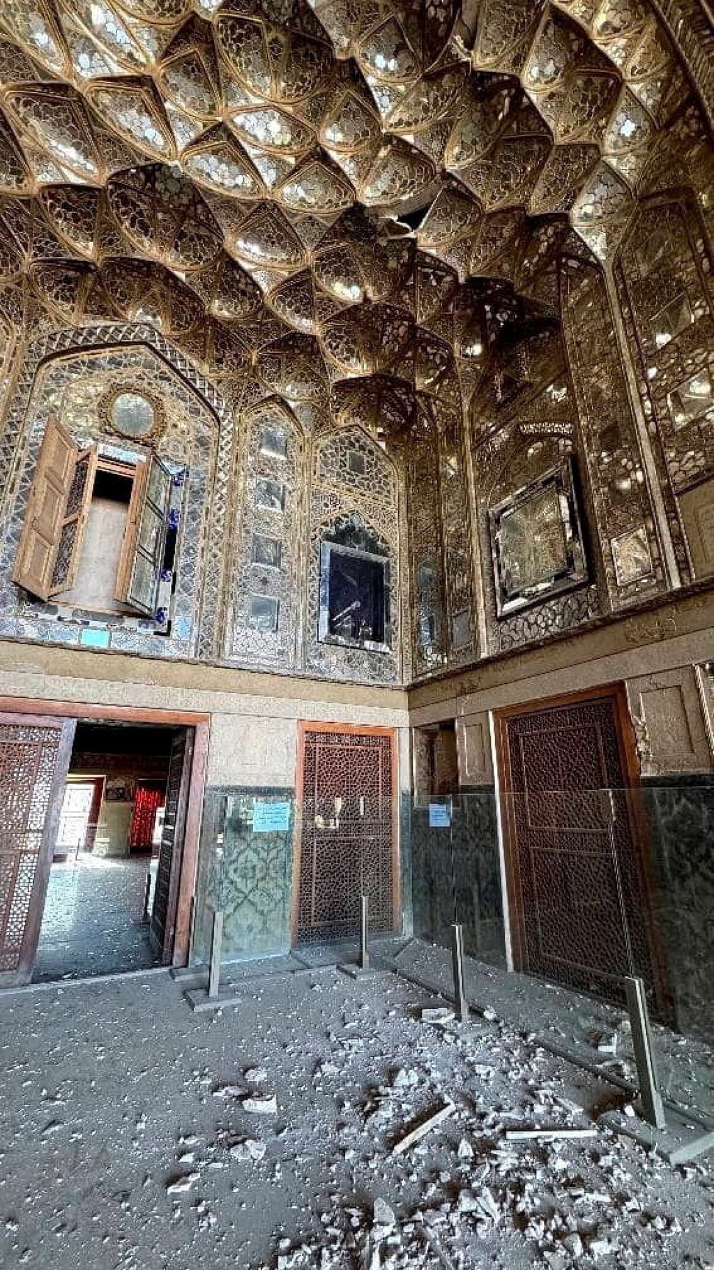 Damage at the 17th century Chehel Sotoun palace in Isfahan, Iran. Photo: Social media via Reuters